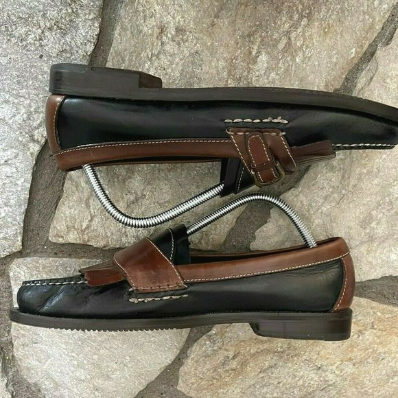 Cole Haan Monk Strap Loafer Mens 9 C03586 Pinch Buckle Fringe Two Tone Black - Picture 7 of 11